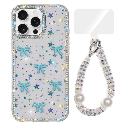 Sparkling IMD Colorful Bow Phone Case with Bracelet, For iPhone 13 Pro, For iPhone 13
