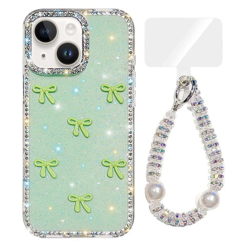 Sparkling IMD Colorful Bow Phone Case with Bracelet, For iPhone 13 Pro, For iPhone 13