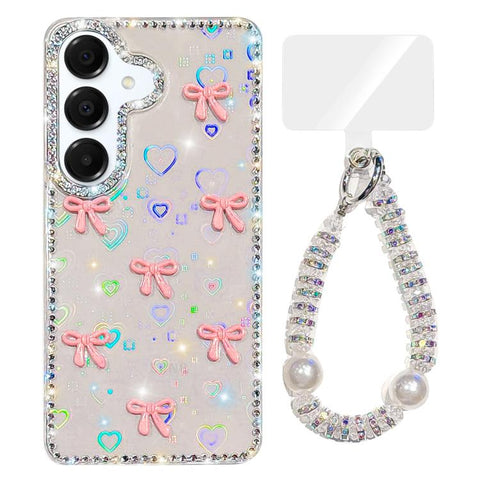 Sparkling IMD Colorful Bow Phone Case with Bracelet, For Samsung Galaxy A35 5G