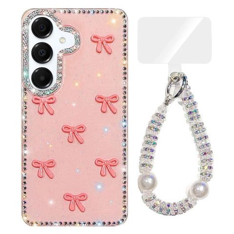 Sparkling IMD Colorful Bow Phone Case with Bracelet, For Samsung Galaxy A35 5G