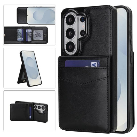 Solid Color Card Slots Bracket PU Phone Case, For Samsung Galaxy S26+ 5G, For Samsung Galaxy S26 Ultra 5G, For Samsung Galaxy S26 5G