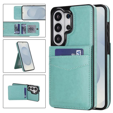 Solid Color Card Slots Bracket PU Phone Case, For Samsung Galaxy S26+ 5G, For Samsung Galaxy S26 Ultra 5G, For Samsung Galaxy S26 5G