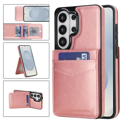 Solid Color Card Slots Bracket PU Phone Case, For Samsung Galaxy S26+ 5G, For Samsung Galaxy S26 Ultra 5G, For Samsung Galaxy S26 5G