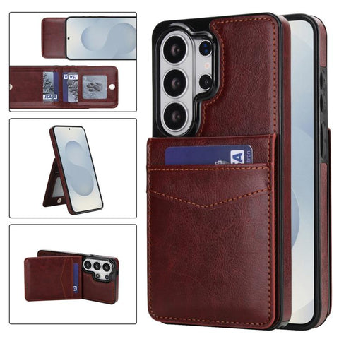Solid Color Card Slots Bracket PU Phone Case, For Samsung Galaxy S26+ 5G, For Samsung Galaxy S26 Ultra 5G, For Samsung Galaxy S26 5G