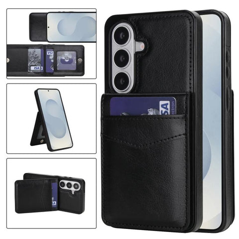 Solid Color Card Slots Bracket PU Phone Case, For Samsung Galaxy S26+ 5G, For Samsung Galaxy S26 Ultra 5G, For Samsung Galaxy S26 5G