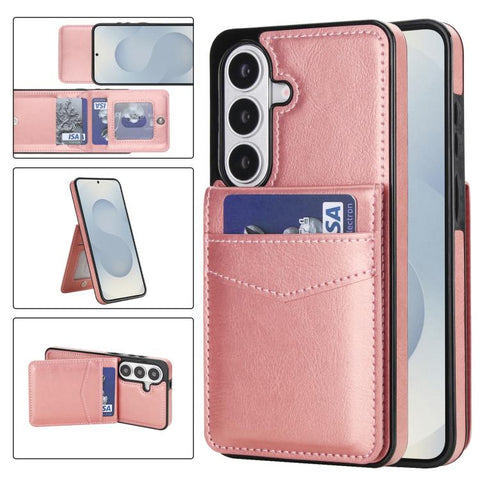 Solid Color Card Slots Bracket PU Phone Case, For Samsung Galaxy S26+ 5G, For Samsung Galaxy S26 Ultra 5G, For Samsung Galaxy S26 5G