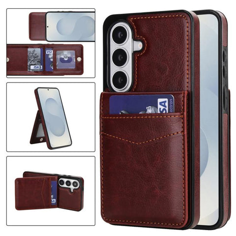 Solid Color Card Slots Bracket PU Phone Case, For Samsung Galaxy S26+ 5G, For Samsung Galaxy S26 Ultra 5G, For Samsung Galaxy S26 5G