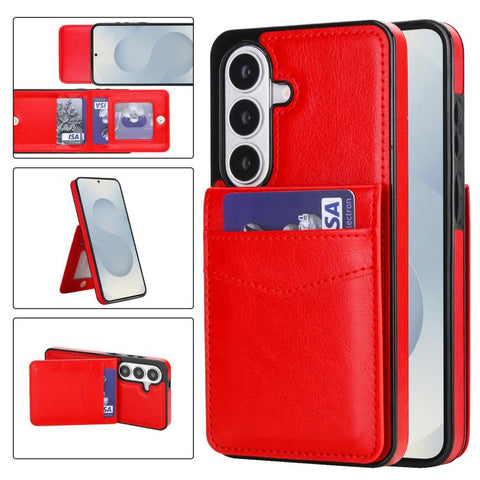 Solid Color Card Slots Bracket PU Phone Case, For Samsung Galaxy S26+ 5G, For Samsung Galaxy S26 Ultra 5G, For Samsung Galaxy S26 5G