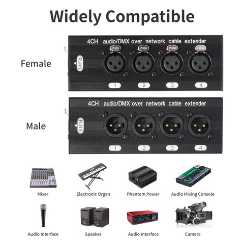 4 Channel XLR Male to Female Expander Splitter Breakout Box RJ45 Ethernet Extension
