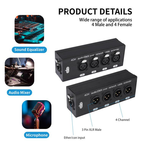4 Channel XLR Male to Female Expander Splitter Breakout Box RJ45 Ethernet Extension