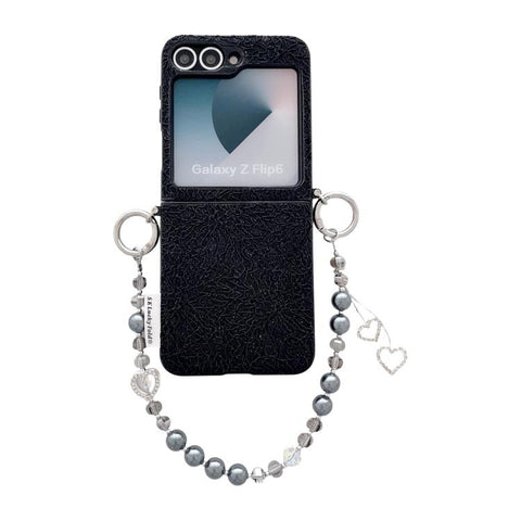 Dual Side Metal Hooks Lace Embossed Phone Case with Wrist Strap, For Samsung Galaxy Z Flip6/7 FE, For Samsung Galaxy Z Flip7 5G, For Samsung Galaxy Z Flip5