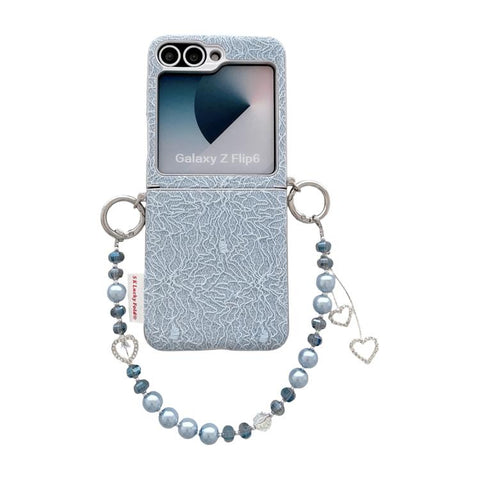 Dual Side Metal Hooks Lace Embossed Phone Case with Wrist Strap, For Samsung Galaxy Z Flip6/7 FE, For Samsung Galaxy Z Flip7 5G, For Samsung Galaxy Z Flip5