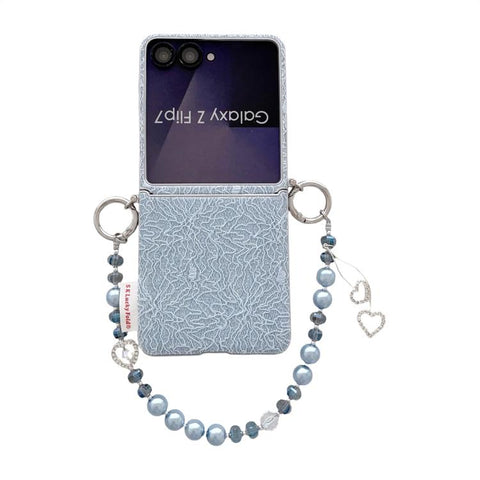 Dual Side Metal Hooks Lace Embossed Phone Case with Wrist Strap, For Samsung Galaxy Z Flip6/7 FE, For Samsung Galaxy Z Flip7 5G, For Samsung Galaxy Z Flip5
