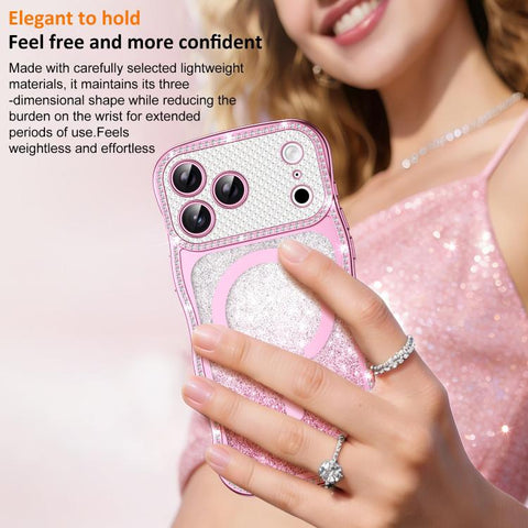 Wavy Frame Star Diamond Electroplate TPU Glitter Magnetic Phone Case, For iPhone 17 Pro Max, For iPhone 17 Pro, For iPhone 17, For iPhone 16 Pro Max, For iPhone 16 Pro, For iPhone 16