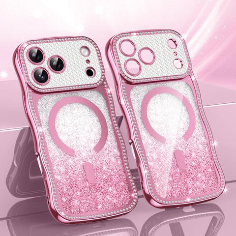 Wavy Frame Star Diamond Electroplate TPU Glitter Magnetic Phone Case, For iPhone 17 Pro Max, For iPhone 17 Pro, For iPhone 17, For iPhone 16 Pro Max, For iPhone 16 Pro, For iPhone 16