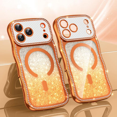 Wavy Frame Star Diamond Electroplate TPU Glitter Magnetic Phone Case, For iPhone 17 Pro Max, For iPhone 17 Pro, For iPhone 17, For iPhone 16 Pro Max, For iPhone 16 Pro, For iPhone 16