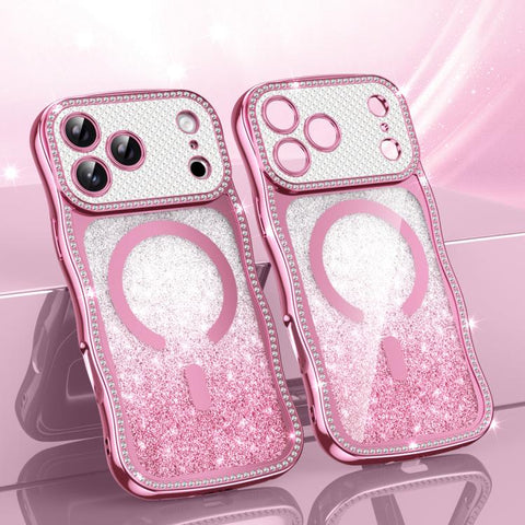 Wavy Frame Star Diamond Electroplate TPU Glitter Magnetic Phone Case, For iPhone 17 Pro Max, For iPhone 17 Pro, For iPhone 17, For iPhone 16 Pro Max, For iPhone 16 Pro, For iPhone 16