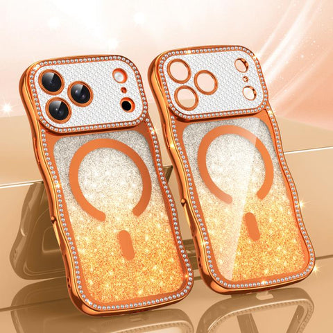 Wavy Frame Star Diamond Electroplate TPU Glitter Magnetic Phone Case, For iPhone 17 Pro Max, For iPhone 17 Pro, For iPhone 17, For iPhone 16 Pro Max, For iPhone 16 Pro, For iPhone 16