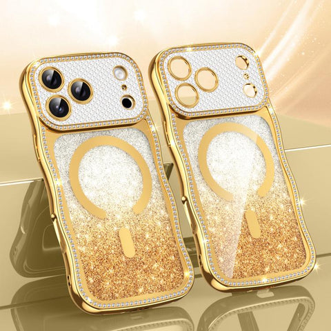 Wavy Frame Star Diamond Electroplate TPU Glitter Magnetic Phone Case, For iPhone 17 Pro Max, For iPhone 17 Pro, For iPhone 17, For iPhone 16 Pro Max, For iPhone 16 Pro, For iPhone 16