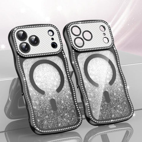 Wavy Frame Star Diamond Electroplate TPU Glitter Magnetic Phone Case, For iPhone 17 Pro Max, For iPhone 17 Pro, For iPhone 17, For iPhone 16 Pro Max, For iPhone 16 Pro, For iPhone 16