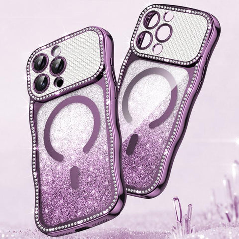 Wavy Frame Star Diamond Electroplate TPU Glitter Magnetic Phone Case, For iPhone 17 Pro Max, For iPhone 17 Pro, For iPhone 17, For iPhone 16 Pro Max, For iPhone 16 Pro, For iPhone 16