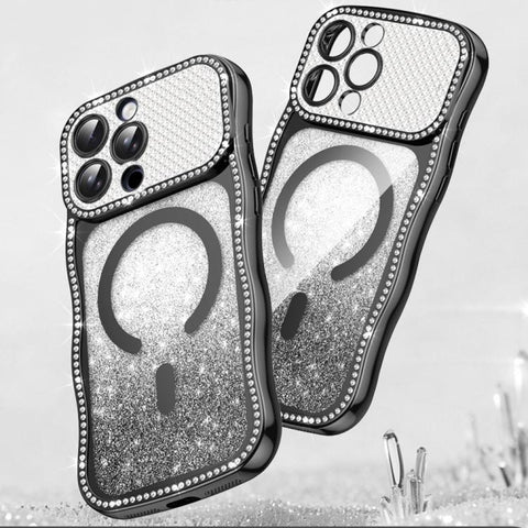 Wavy Frame Star Diamond Electroplate TPU Glitter Magnetic Phone Case, For iPhone 17 Pro Max, For iPhone 17 Pro, For iPhone 17, For iPhone 16 Pro Max, For iPhone 16 Pro, For iPhone 16