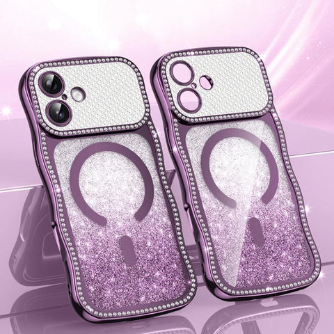 Wavy Frame Star Diamond Electroplate TPU Glitter Magnetic Phone Case, For iPhone 17 Pro Max, For iPhone 17 Pro, For iPhone 17, For iPhone 16 Pro Max, For iPhone 16 Pro, For iPhone 16
