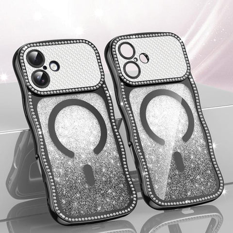Wavy Frame Star Diamond Electroplate TPU Glitter Magnetic Phone Case, For iPhone 17 Pro Max, For iPhone 17 Pro, For iPhone 17, For iPhone 16 Pro Max, For iPhone 16 Pro, For iPhone 16