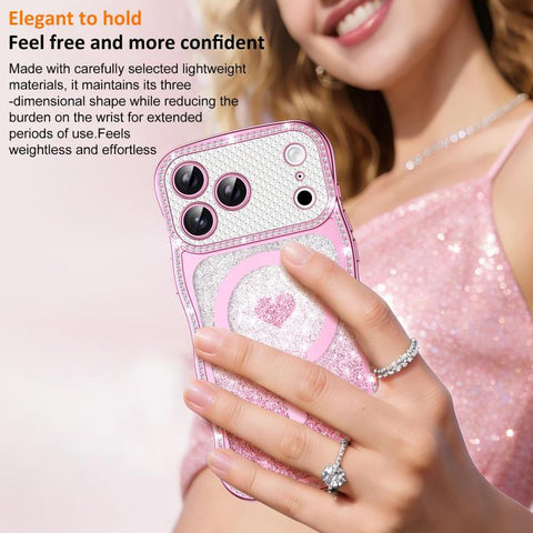 Wavy Frame Star Diamond Electroplate TPU Glitter Heart Magnetic Phone Case, For iPhone 17 Pro Max, For iPhone 17 Pro, For iPhone 17, For iPhone 16 Pro Max, For iPhone 16 Pro, For iPhone 16