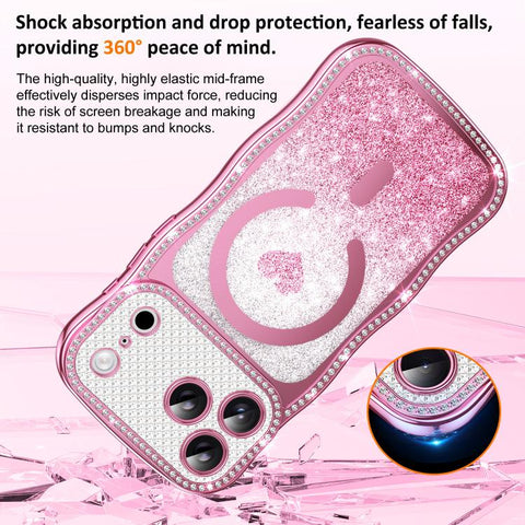 Wavy Frame Star Diamond Electroplate TPU Glitter Heart Magnetic Phone Case, For iPhone 17 Pro Max, For iPhone 17 Pro, For iPhone 17, For iPhone 16 Pro Max, For iPhone 16 Pro, For iPhone 16