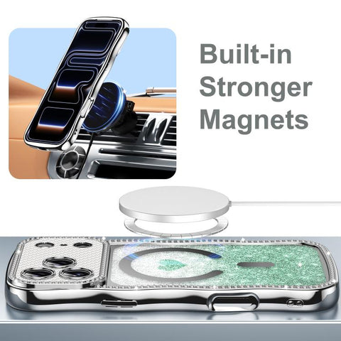 Wavy Frame Star Diamond Electroplate TPU Glitter Heart Magnetic Phone Case, For iPhone 17 Pro Max, For iPhone 17 Pro, For iPhone 17, For iPhone 16 Pro Max, For iPhone 16 Pro, For iPhone 16