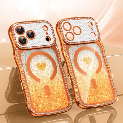 Wavy Frame Star Diamond Electroplate TPU Glitter Heart Magnetic Phone Case, For iPhone 17 Pro Max, For iPhone 17 Pro, For iPhone 17, For iPhone 16 Pro Max, For iPhone 16 Pro, For iPhone 16
