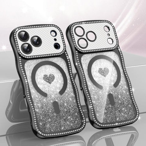 Wavy Frame Star Diamond Electroplate TPU Glitter Heart Magnetic Phone Case, For iPhone 17 Pro Max, For iPhone 17 Pro, For iPhone 17, For iPhone 16 Pro Max, For iPhone 16 Pro, For iPhone 16