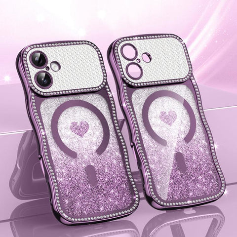 Wavy Frame Star Diamond Electroplate TPU Glitter Heart Magnetic Phone Case, For iPhone 17 Pro Max, For iPhone 17 Pro, For iPhone 17, For iPhone 16 Pro Max, For iPhone 16 Pro, For iPhone 16