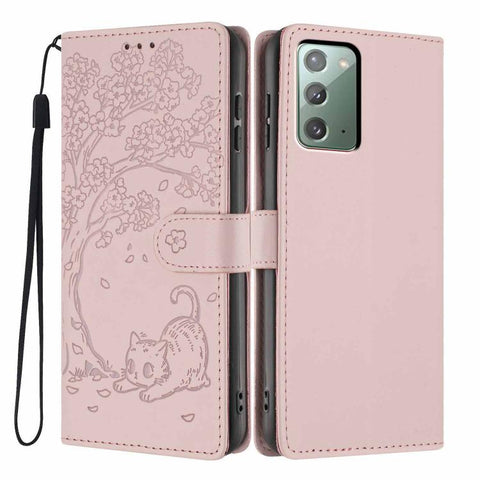 Tree Cat Embossed Flip Vegan Leather Phone Case, For Samsung Galaxy Note20, For Samsung Galaxy Note20 Ultra, For Samsung Galaxy S20 Ultra, For Samsung Galaxy S20, For Samsung Galaxy S20+