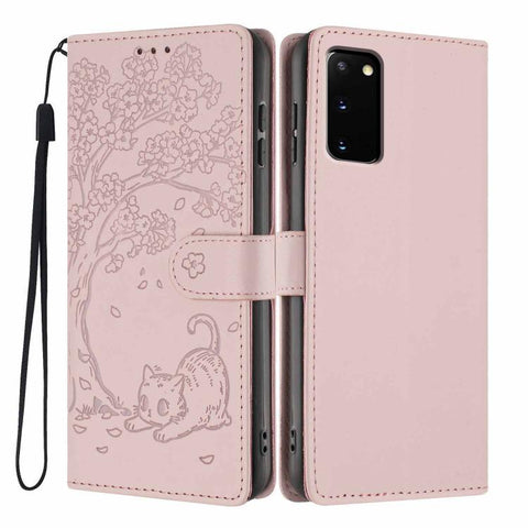 Tree Cat Embossed Flip Vegan Leather Phone Case, For Samsung Galaxy Note20, For Samsung Galaxy Note20 Ultra, For Samsung Galaxy S20 Ultra, For Samsung Galaxy S20, For Samsung Galaxy S20+
