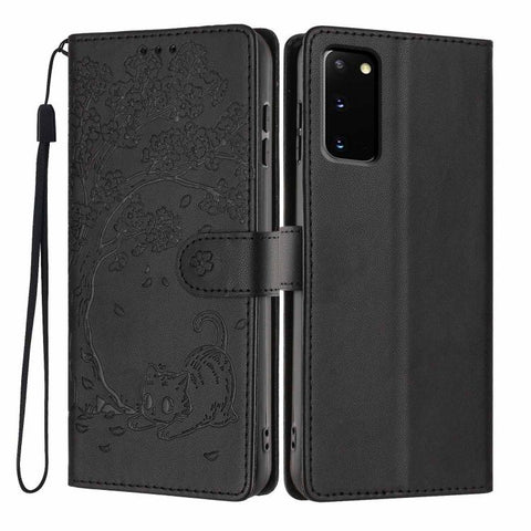 Tree Cat Embossed Flip Vegan Leather Phone Case, For Samsung Galaxy Note20, For Samsung Galaxy Note20 Ultra, For Samsung Galaxy S20 Ultra, For Samsung Galaxy S20, For Samsung Galaxy S20+