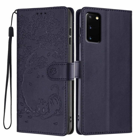 Tree Cat Embossed Flip Vegan Leather Phone Case, For Samsung Galaxy Note20, For Samsung Galaxy Note20 Ultra, For Samsung Galaxy S20 Ultra, For Samsung Galaxy S20, For Samsung Galaxy S20+