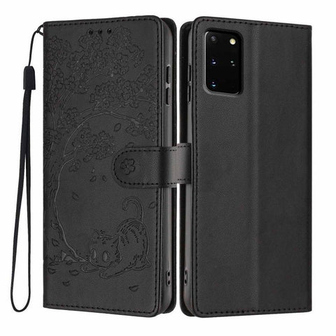 Tree Cat Embossed Flip Vegan Leather Phone Case, For Samsung Galaxy Note20, For Samsung Galaxy Note20 Ultra, For Samsung Galaxy S20 Ultra, For Samsung Galaxy S20, For Samsung Galaxy S20+