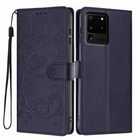 Tree Cat Embossed Flip Vegan Leather Phone Case, For Samsung Galaxy Note20, For Samsung Galaxy Note20 Ultra, For Samsung Galaxy S20 Ultra, For Samsung Galaxy S20, For Samsung Galaxy S20+