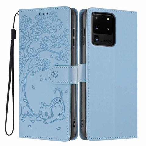 Tree Cat Embossed Flip Vegan Leather Phone Case, For Samsung Galaxy Note20, For Samsung Galaxy Note20 Ultra, For Samsung Galaxy S20 Ultra, For Samsung Galaxy S20, For Samsung Galaxy S20+