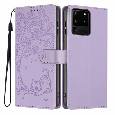 Tree Cat Embossed Flip Vegan Leather Phone Case, For Samsung Galaxy Note20, For Samsung Galaxy Note20 Ultra, For Samsung Galaxy S20 Ultra, For Samsung Galaxy S20, For Samsung Galaxy S20+
