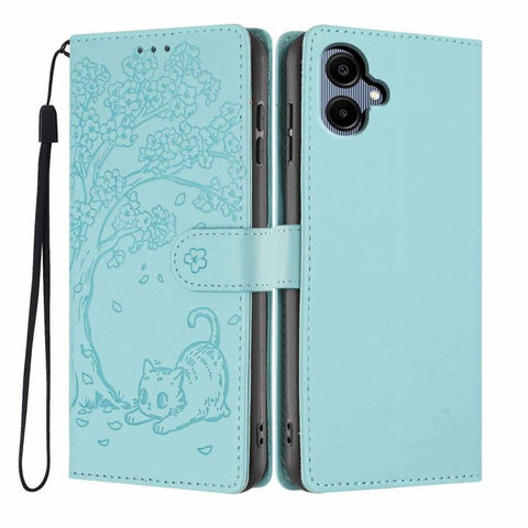 Tree Cat Embossed Flip Vegan Leather Phone Case, For Samsung Galaxy M36 5G, For Samsung Galaxy M56 5G, For Samsung Galaxy M16 5G, For Samsung Galaxy M06 5G, For Samsung Galaxy M53, For Samsung Galaxy M33 5G