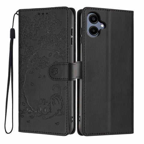Tree Cat Embossed Flip Vegan Leather Phone Case, For Samsung Galaxy M36 5G, For Samsung Galaxy M56 5G, For Samsung Galaxy M16 5G, For Samsung Galaxy M06 5G, For Samsung Galaxy M53, For Samsung Galaxy M33 5G