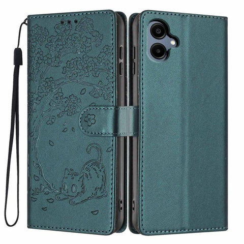 Tree Cat Embossed Flip Vegan Leather Phone Case, For Samsung Galaxy M36 5G, For Samsung Galaxy M56 5G, For Samsung Galaxy M16 5G, For Samsung Galaxy M06 5G, For Samsung Galaxy M53, For Samsung Galaxy M33 5G