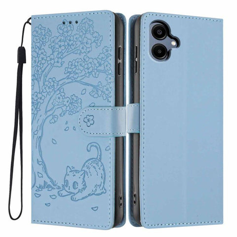 Tree Cat Embossed Flip Vegan Leather Phone Case, For Samsung Galaxy M36 5G, For Samsung Galaxy M56 5G, For Samsung Galaxy M16 5G, For Samsung Galaxy M06 5G, For Samsung Galaxy M53, For Samsung Galaxy M33 5G