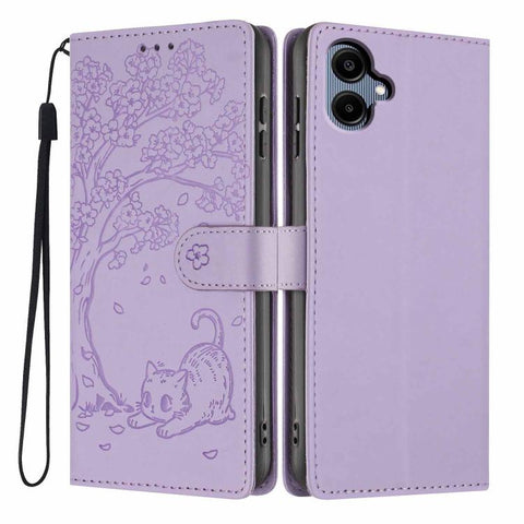 Tree Cat Embossed Flip Vegan Leather Phone Case, For Samsung Galaxy M36 5G, For Samsung Galaxy M56 5G, For Samsung Galaxy M16 5G, For Samsung Galaxy M06 5G, For Samsung Galaxy M53, For Samsung Galaxy M33 5G