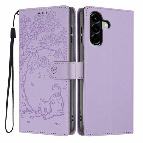Tree Cat Embossed Flip Vegan Leather Phone Case, For Samsung Galaxy M36 5G, For Samsung Galaxy M56 5G, For Samsung Galaxy M16 5G, For Samsung Galaxy M06 5G, For Samsung Galaxy M53, For Samsung Galaxy M33 5G