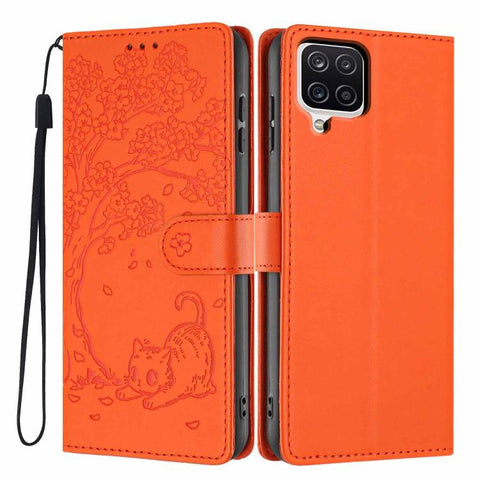 Tree Cat Embossed Flip Vegan Leather Phone Case, For Samsung Galaxy M36 5G, For Samsung Galaxy M56 5G, For Samsung Galaxy M16 5G, For Samsung Galaxy M06 5G, For Samsung Galaxy M53, For Samsung Galaxy M33 5G