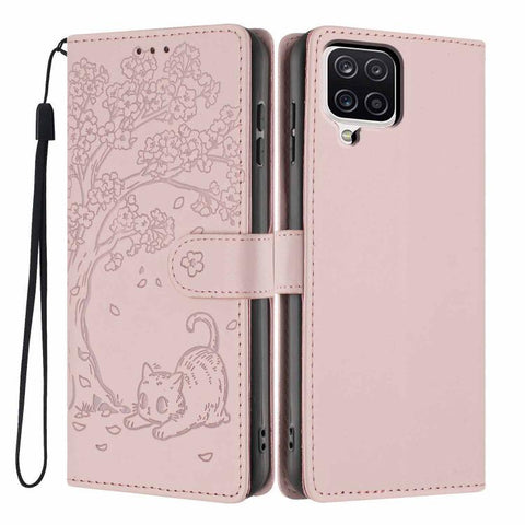 Tree Cat Embossed Flip Vegan Leather Phone Case, For Samsung Galaxy M36 5G, For Samsung Galaxy M56 5G, For Samsung Galaxy M16 5G, For Samsung Galaxy M06 5G, For Samsung Galaxy M53, For Samsung Galaxy M33 5G